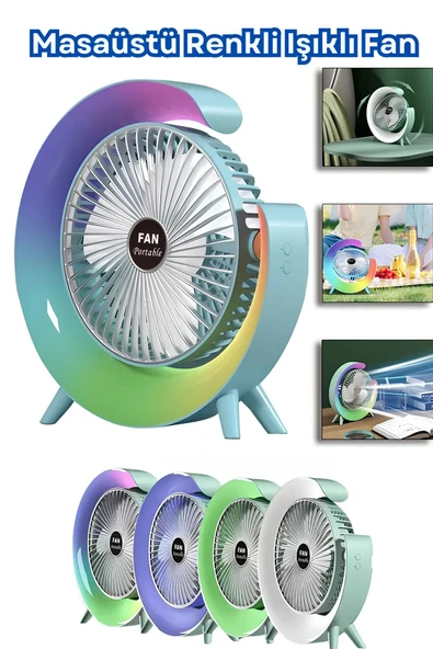 Bilişim Burada 3 Hız Ayarlı Ledli Dönebilen Sessiz Şarjlı Ayaklı Masa Fanı - 3