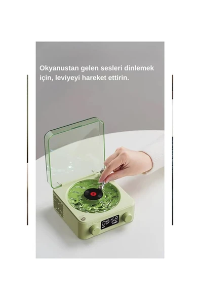 Waves Nostalji Plak Görünümlü Bluetooth Hoparlör 3D Ses Dalgası Retro Müzik Plak Gece Lambası - 3