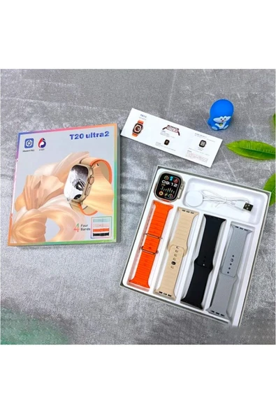 T20 Ultra 2 Akıllı Saat. 4 Kordonlu, Geniş Ekranlı