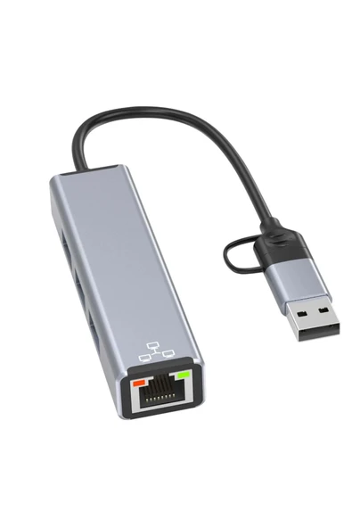 BİLİŞİM BURADA HC78 USB TYPE C 2 İN 1 USB HUB ETHERNET ÇEVİRİCİ