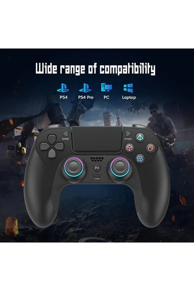 Ps4/pro/slim/pc Uyumlu Kablosuz Oyun Kumandası | Çift Titreşimli | 6 Eksenli Jiro Sensör | Touchpad