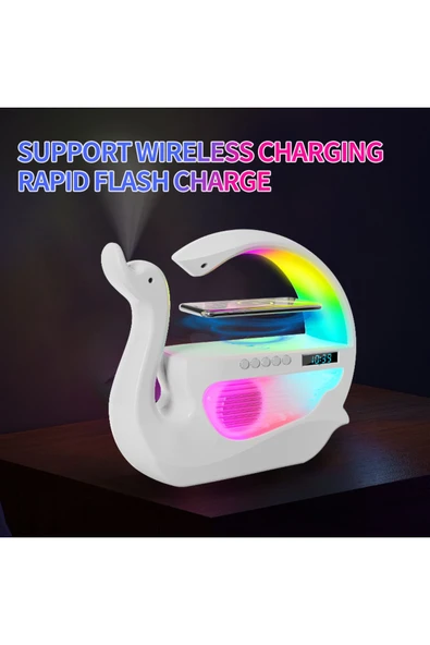 6'sı 1 Arada Kuğu Nemlendirici RGB Işık Kablosuz Şarj Bluetooth Hoparlör - 4