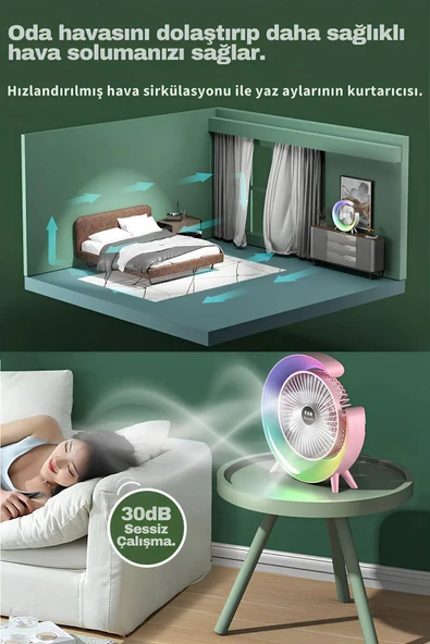 Bilişim Burada 3 Hız Ayarlı Ledli Dönebilen Sessiz Şarjlı Ayaklı Masa Fanı - 4