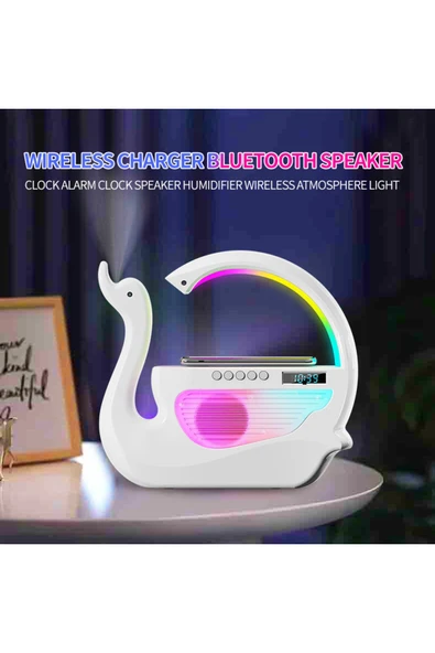 6'sı 1 Arada Kuğu Nemlendirici RGB Işık Kablosuz Şarj Bluetooth Hoparlör - 3