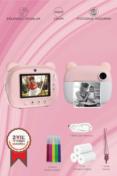 Cmr14 Pembe Dijital Video Fotoğraf Çocuk Kamerası Anlık Termal Resim Kağıt Baskılı Yazıcı - 2