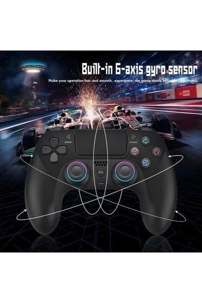 PS4/Pro/Slim/PC Uyumlu Kablosuz Oyun Kumandası | Çift Titreşimli | 6 Eksenli Jiro Sensör | Touchpad - 6