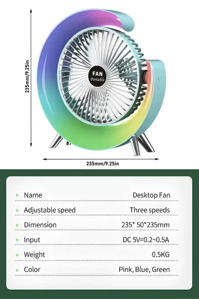 Bilişim Burada 3 Hız Ayarlı Ledli Dönebilen Sessiz Şarjlı Ayaklı Masa Fanı - 4