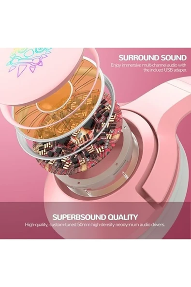 Bilişim Burada K9 Mikrofonlu Profesyonel Oyuncu Kulaklık Pembe Kedili - 3