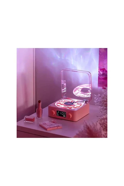 Waves Nostalji Plak Görünümlü Bluetooth Hoparlör 3D Ses Dalgası Retro Müzik Plak Gece Lambası - 6