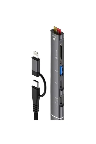 BİLİŞİM BURADA ZR563 LİGHTNİNG TYPE-C 5 İN 1 USB HUB CARD READER