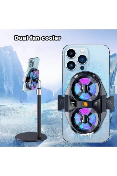 ÇİFT FANLI RGB IŞIKLI ALİMİNYUM TELEFON SOGUTMA SİSTEMİ (GAMİNG-TİKTOK-YOUTUBE-İNSTAGRAM)ULTRA GÜÇLÜ - 7