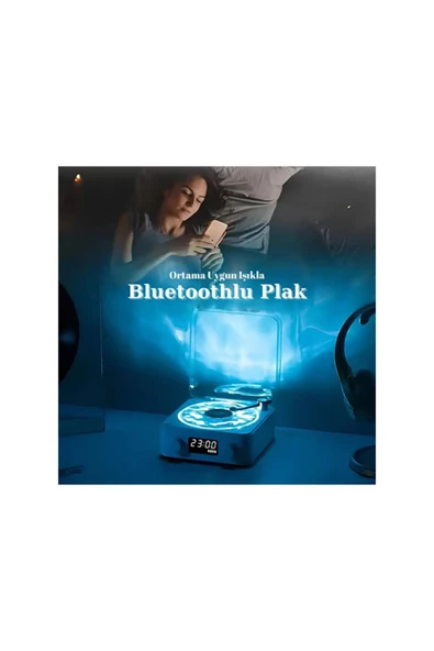 Waves Nostalji Plak Görünümlü Bluetooth Hoparlör 3D Ses Dalgası Retro Müzik Plak Gece Lambası - 3