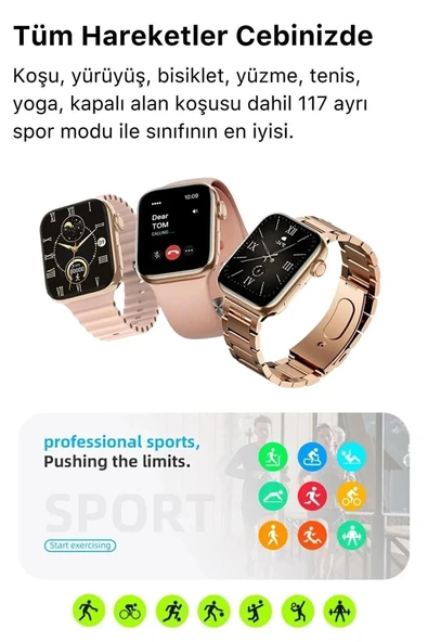 Ns Store G9 Mini Rose Gold Bileklik Hediyeli Amoled Ekran 41mm Kadın Akıllı Saat - 7