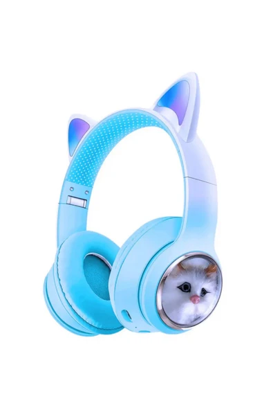 Bilişim Burada Peluş Kedi Tasarımlı Işıklı Kablosuz Kulak Üstü Kulaklık (Android & iOS Uyumlu)