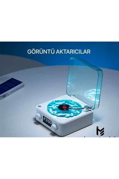 Waves Nostalji Plak Görünümlü Bluetooth Hoparlör 3D Ses Dalgası Retro Müzik Plak Gece Lambası - 4