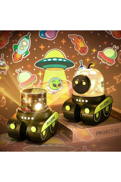 Bilişim Burada Tank Robot 12 Film Projeksiyon Lamba Bluetooth Hoparlör Gece Lambası