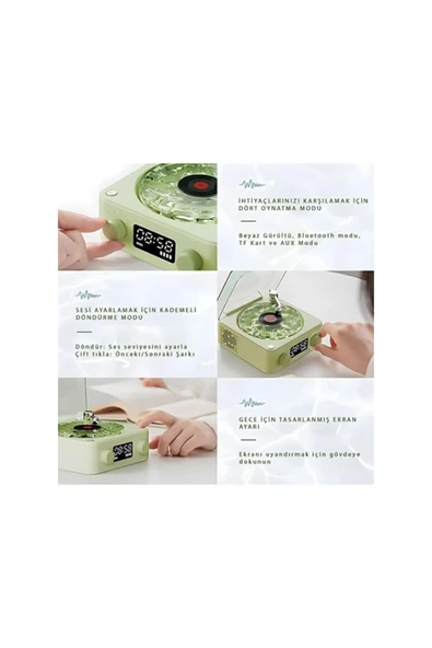 Waves Nostalji Plak Görünümlü Bluetooth Hoparlör 3D Ses Dalgası Retro Müzik Plak Gece Lambası - 4