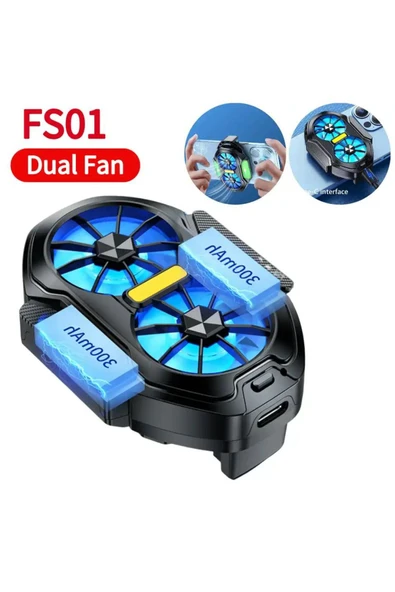 FS01 çift Fan şarj edilebilir cep telefonu soğutucu uzun ömürlü güçlü soğutma hava soğutma