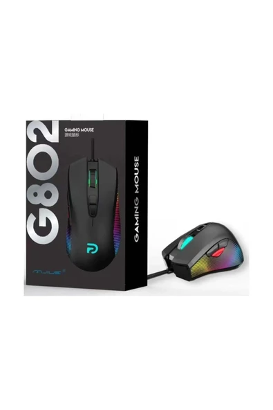 G802 USB Siyah RGB Işıklı 7200dpi Gaming Oyuncu Mouse, 8 Tuşlu USB Örgülü Kablolu Gaming Mouse - 2