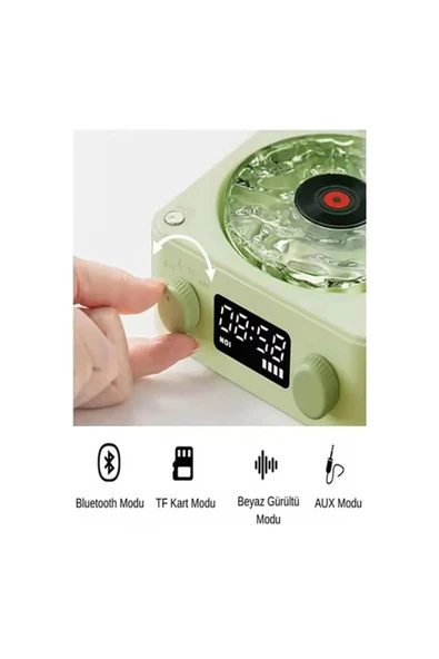 Waves Nostalji Plak Görünümlü Bluetooth Hoparlör 3D Ses Dalgası Retro Müzik Plak Gece Lambası - 2