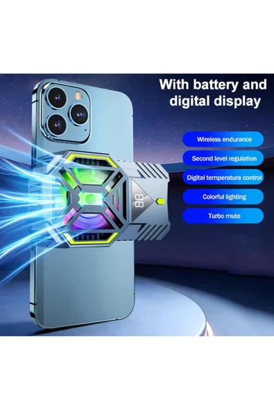 Şarjlı Led Işıklı Dijital Ekranlı Telefon Soğutucu Soğutma Fanı Bütün Telefonlarla Uyumlu DY88