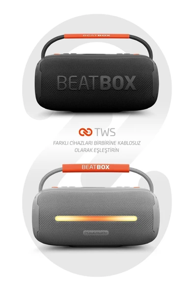 BeatBox Siyah Led Işıklı Dayanıklı Ses Bombası Usb Sd Aux FM Radyo Bluetooh Hoparlör - 4