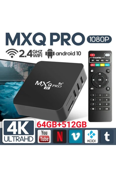 Bilişim Burada MXQ PRO Android Smart TV Box 4K HD 64GB Ram 512GB Rom 2-4GHz 5G WiFi