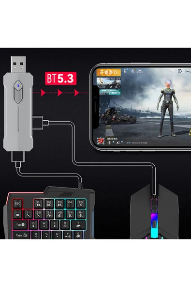 Bilişim Burada 5in1 BT5.3 PUBG Mobil Oyun Kiti Klavye Mouse Dönüştürücü Seti Gamer Aksesuar - 5
