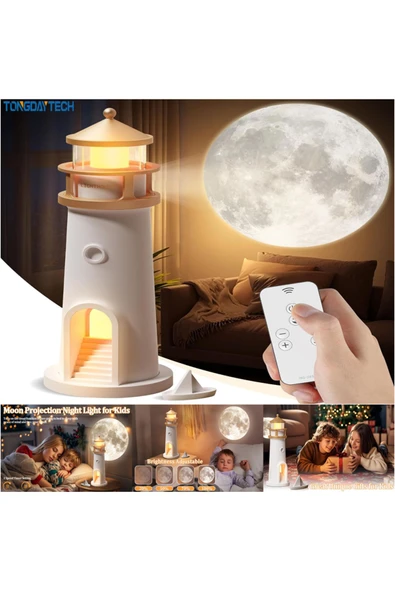 Ay Projeksiyon Gece Lambası Hareket Sensörlü & Bluetooth Müzik Zamanlayıcı Deniz Feneri Işığı - 5