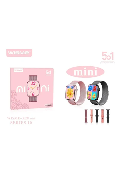 BİLİŞİM BURADA X28 Mini Series 10 Akıllı Saat | 5 Kayışlı, Kablosuz Şarjlı, Şık Tasarım,