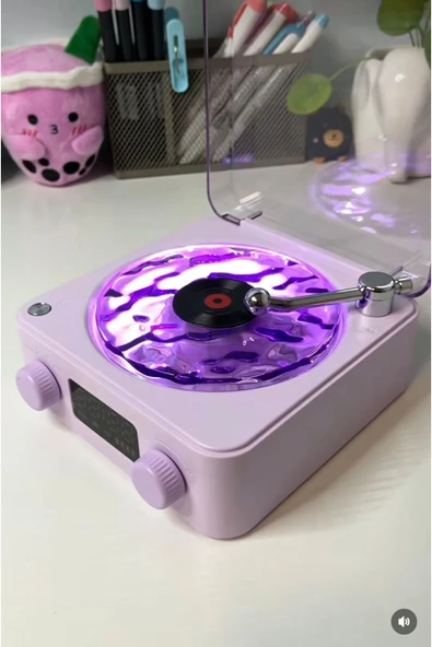 Waves Nostalji Plak Görünümlü Bluetooth Hoparlör 3D Ses Dalgası Retro Müzik Plak Gece Lambası