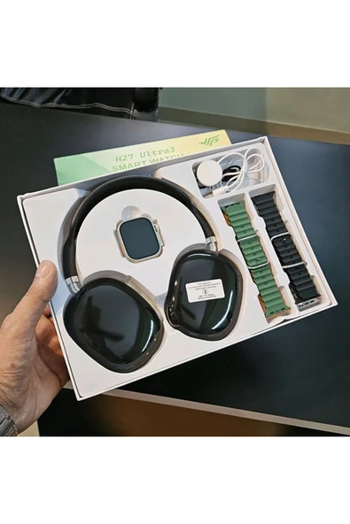 H27 Ultra 3 Akıllı Saat 2,19 Ekran Nfc Gps, Bluetooth Kulaklık ve 4 Kordon Hediyeli Kombinasyon Set - 2