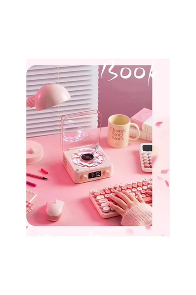 Waves Nostalji Plak Görünümlü Bluetooth Hoparlör 3D Ses Dalgası Retro Müzik Plak Gece Lambası - 4