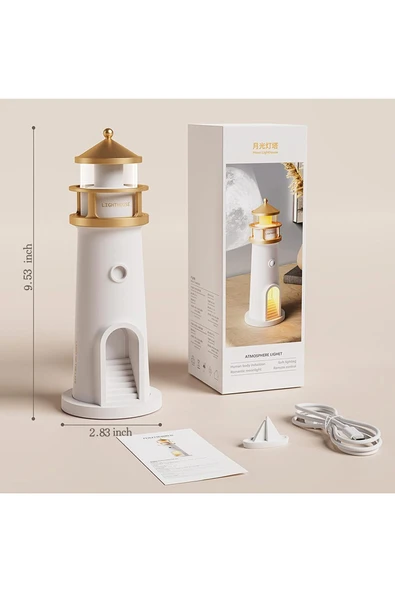 Ay Projeksiyon Gece Lambası Hareket Sensörlü & Bluetooth Müzik Zamanlayıcı Deniz Feneri Işığı - 7