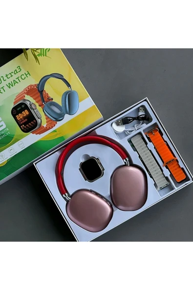 H27 Ultra 3 Akıllı Saat 2,19 Ekran Nfc Gps, Bluetooth Kulaklık ve 4 Kordon Hediyeli Kombinasyon Set - 2