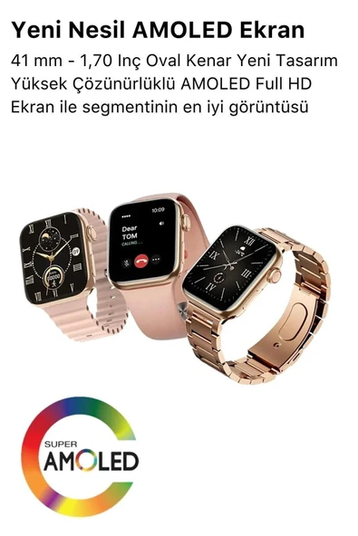 Ns Store G9 Mini Rose Gold Bileklik Hediyeli Amoled Ekran 41mm Kadın Akıllı Saat - 6