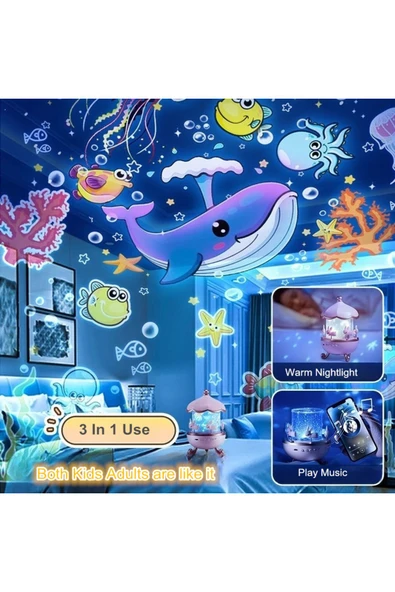 Bilişim Burada Tavşan Projeksiyon Lamba 12 Film USB BT Hoparlör Yıldız Gece Lambası - 3