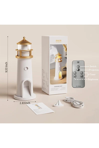 Ay Projeksiyon Gece Lambası Hareket Sensörlü & Bluetooth Müzik Zamanlayıcı Deniz Feneri Işığı - 4