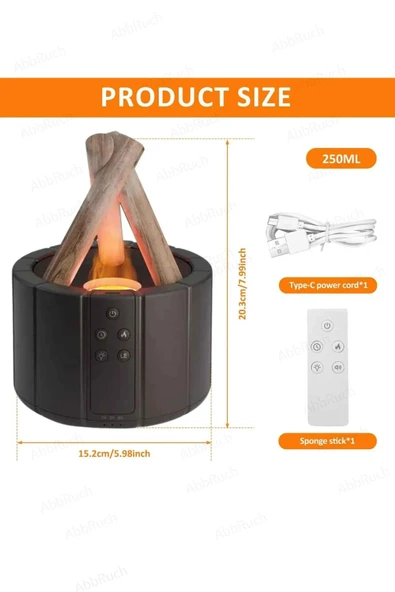 Bonfire Alev Görüntülü Bonfire Oda Nemlendirici Şık Tasarım Uzaktan Kumanda Kontrollü - 2