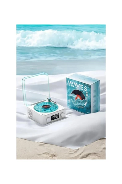Waves Nostalji Plak Görünümlü Bluetooth Hoparlör 3D Ses Dalgası Retro Müzik Plak Gece Lambası