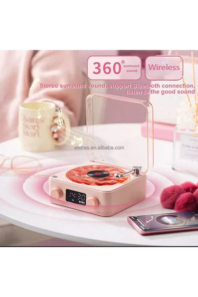 Waves Nostalji Plak Görünümlü Bluetooth Hoparlör 3D Ses Dalgası Retro Müzik Plak Gece Lambası