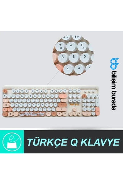 Sevimli Ayıcık Desenli Kablosuz Klavye & Mouse Set - Türkçe, Renkli ve  Yuvarlak Tuşlar ! - 3