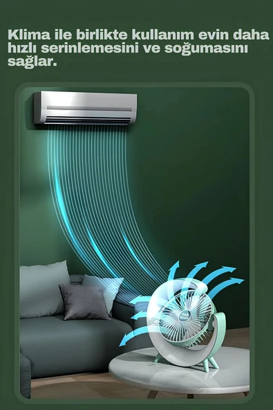 Bilişim Burada 3 Hız Ayarlı Ledli Dönebilen Sessiz Şarjlı Ayaklı Masa Fanı - 5