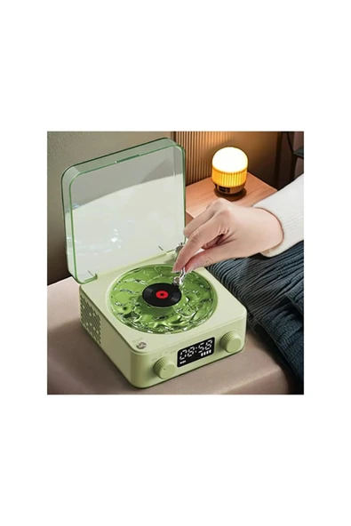 Waves Nostalji Plak Görünümlü Bluetooth Hoparlör 3D Ses Dalgası Retro Müzik Plak Gece Lambası