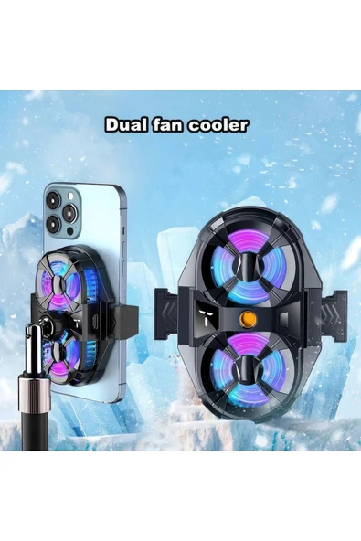 ÇİFT FANLI RGB IŞIKLI ALİMİNYUM TELEFON SOGUTMA SİSTEMİ (GAMİNG-TİKTOK-YOUTUBE-İNSTAGRAM)ULTRA GÜÇLÜ - 2