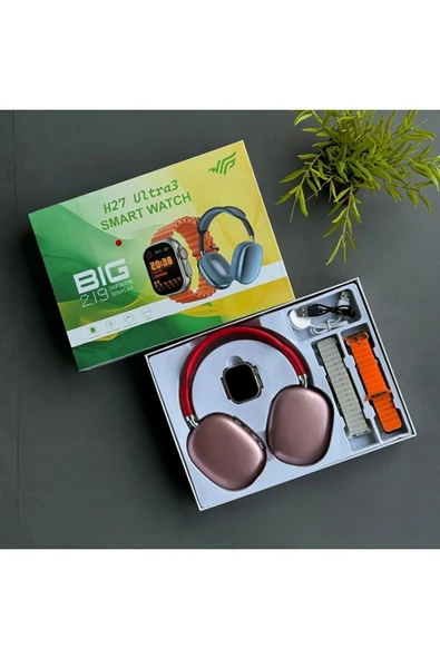 H27 Ultra 3 Akıllı Saat 2,19 Ekran Nfc Gps, Bluetooth Kulaklık ve 4 Kordon Hediyeli Kombinasyon Set - 3