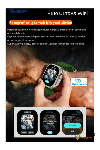 Hk10 Ultra 3 Wifi Modeli 2.02 Inç Amoled Ekran Akıllı Saat App Store Kordon Hediyeli - 5