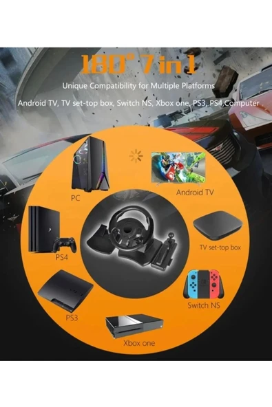 Ns-9877 270 Derece Araba Direksiyon Yarış Seti Android, Ps3,PS4,Xbox One,Pc,TV Set-Top Box Uyumlu - 6