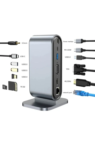 Pm-21813 Type-c To 12 Port Hub Kart Okuyucu Dönüştürücü Çoğaltıcı Laptop Pc Macbook Dock - 2