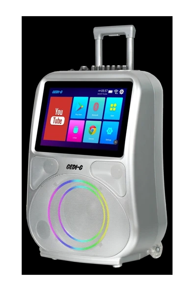 Android Dokunmatik Ekranlı Çift Mikrofon Karaoke Bluetooth Hoparlör Speaker Kumandalı RGB Işık GEDIG